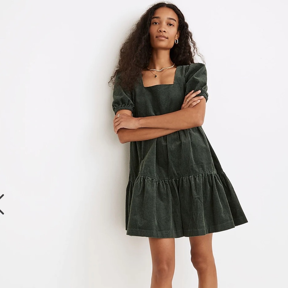 Madewell Corduroy Aidy Square-Neck Tiered Mini Dress Size 6
